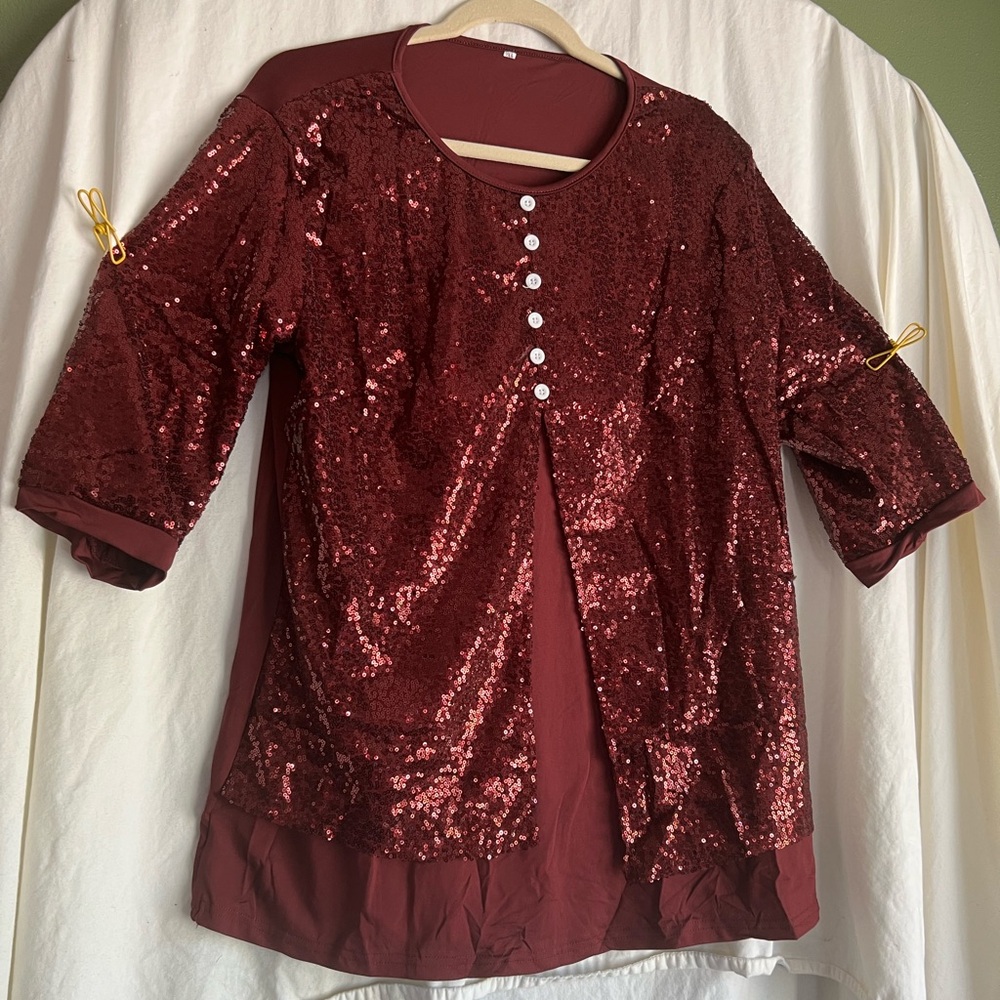 Blouse Sequin Burgundy Size 2X NWOT